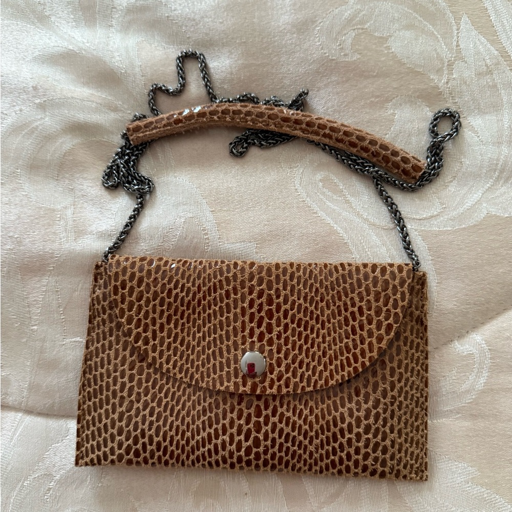 Sorial Soft Snakeskin Brown Crocodile Embossed Leather Micro Mini Crossbody